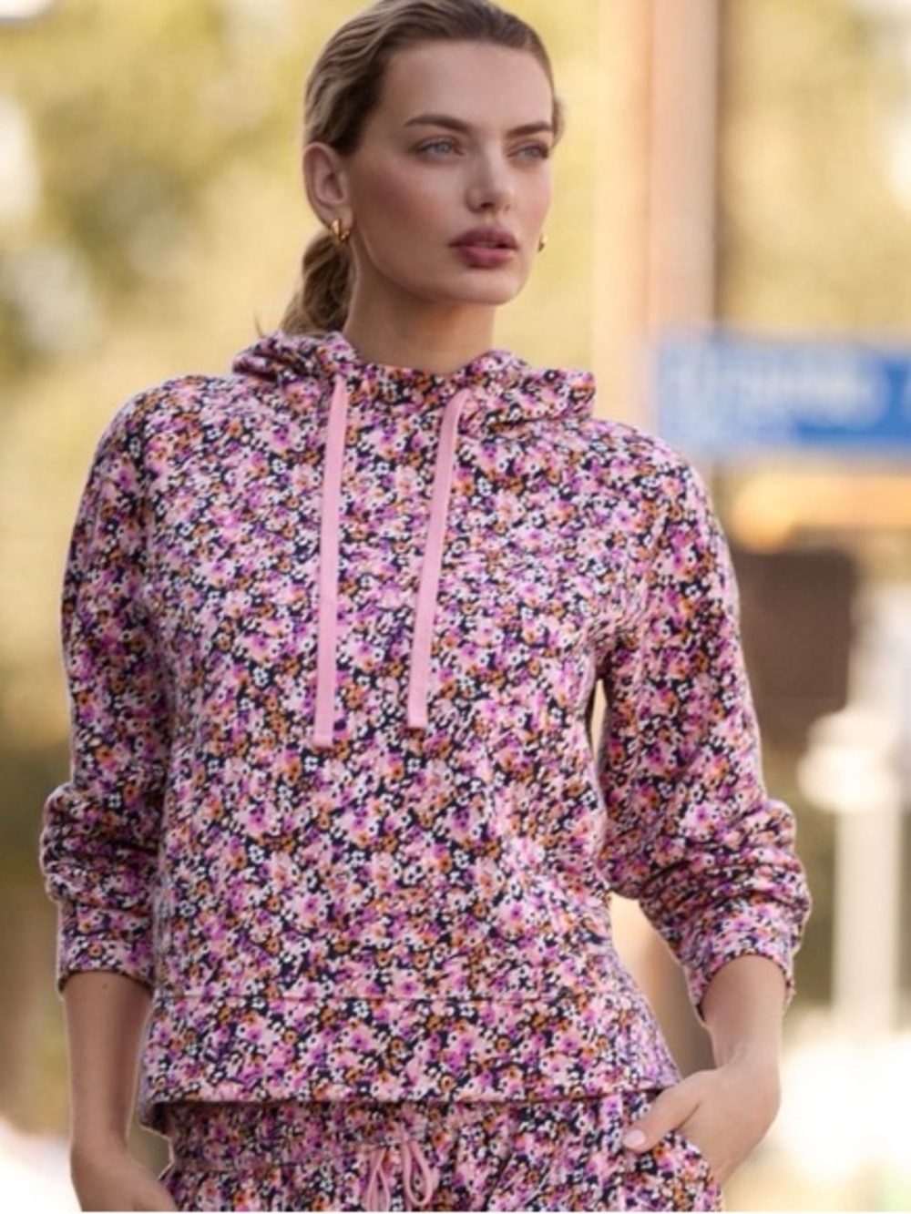 Daily Practice Anthropologie pullover drawstring hoodie - Pink floral